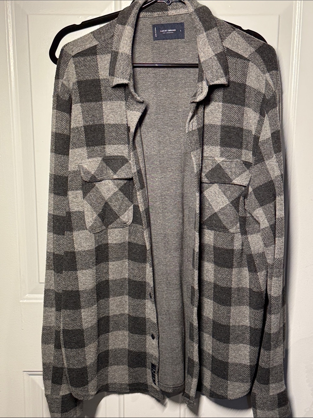 Lucky Brand Grey and Charcoal Buffalo Plaid Button-Up Cardigan